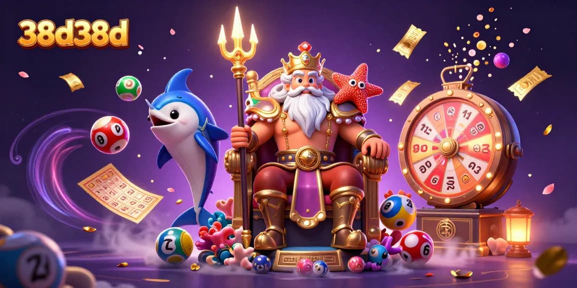 Experience 38d38d with Neptune in a vibrant lottery-themed scene filled with excitement.