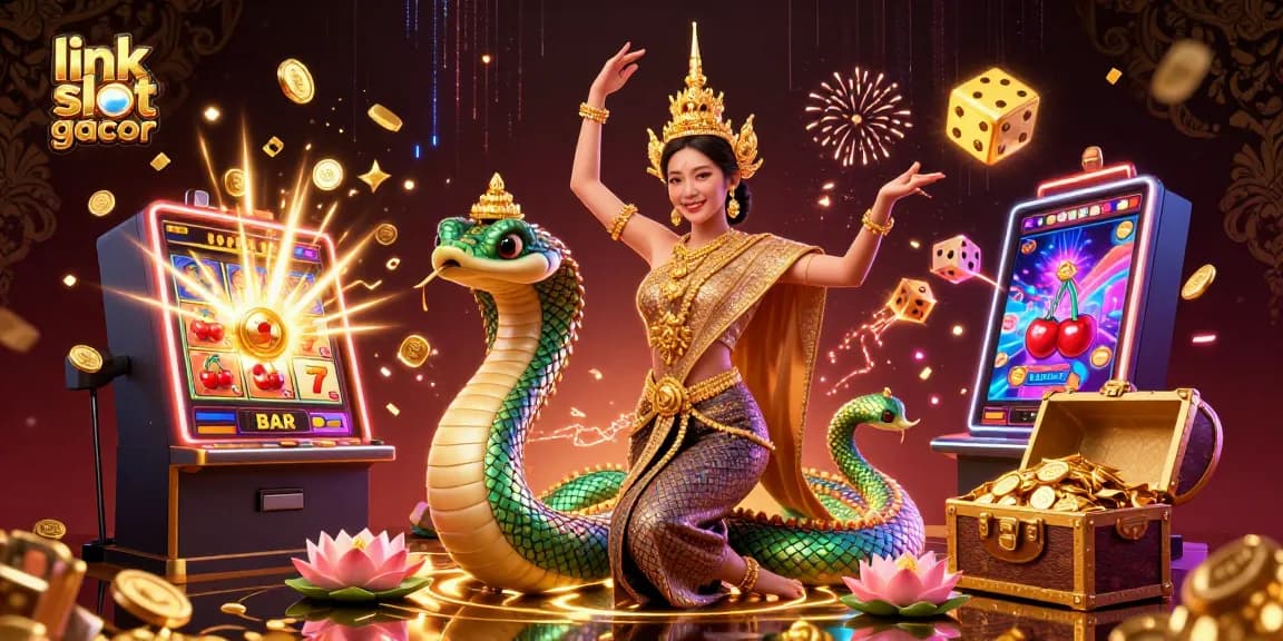 Putar untuk menang dengan link slot gacor yang menampilkan kegembiraan kasino berwarna-warni dan peluang jackpot.