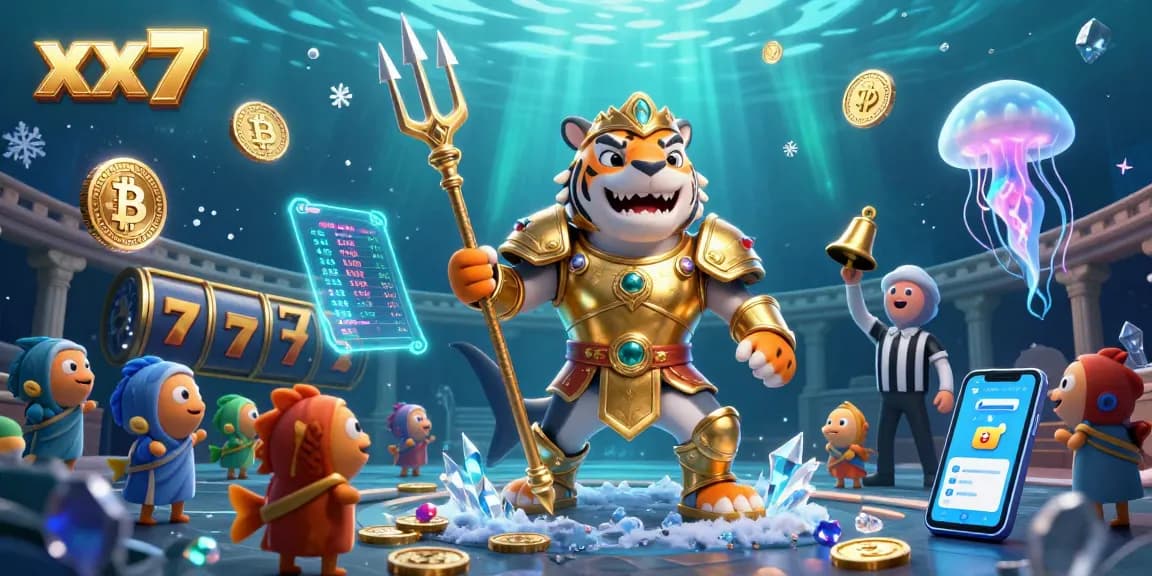 Engage with an exciting xx7 casino scene featuring a fierce shark and lively slot elements.