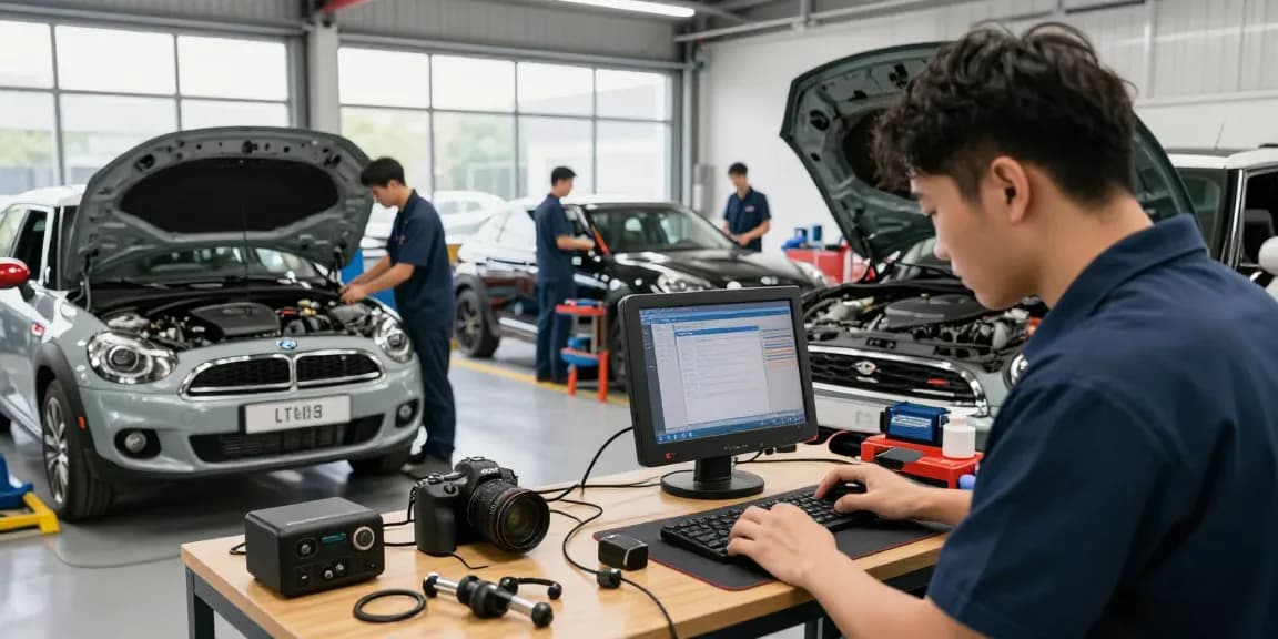 Professionelle Reparaturen in der BMW Werkstatt Hannover zeigen Techniker bei der Arbeit.