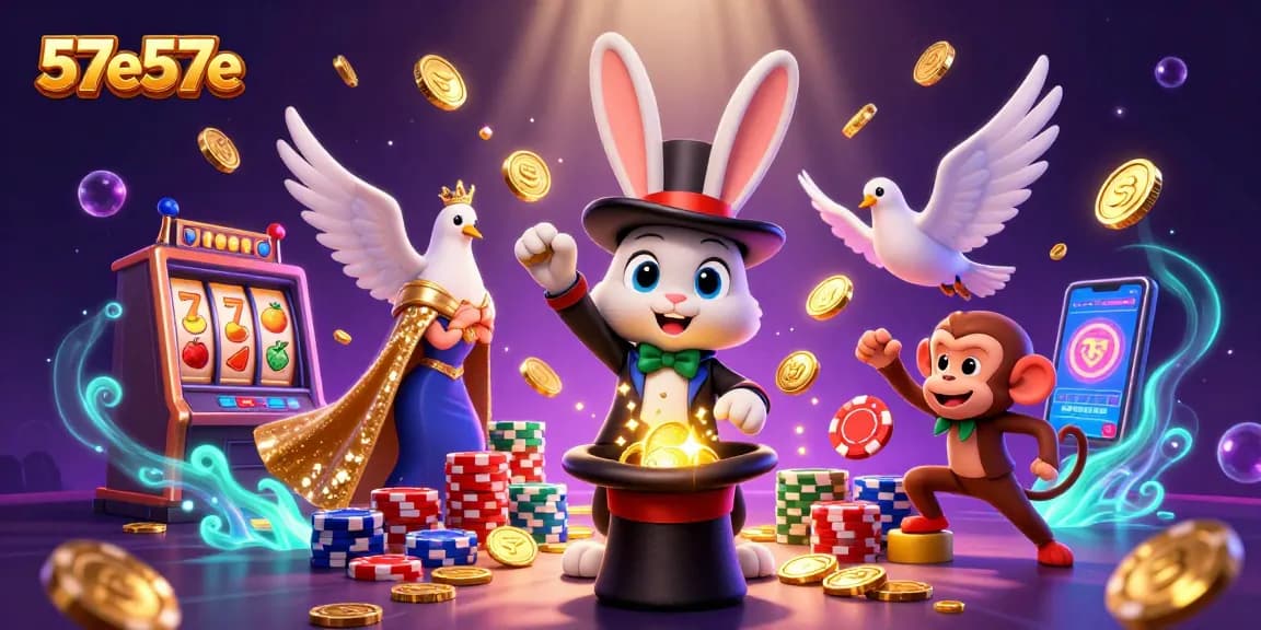 Engage with casino excitement at 57e57e, featuring a magical scene of winning moments.