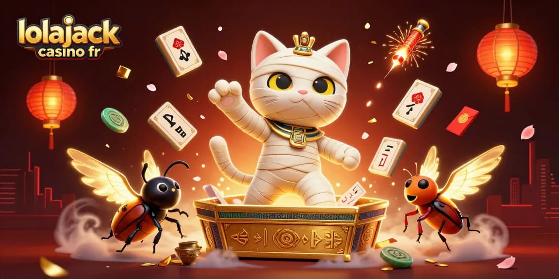 Experience the thrilling adventure of lolajack casino fr with a mummy cat and treasures in a vibrant casino scene.