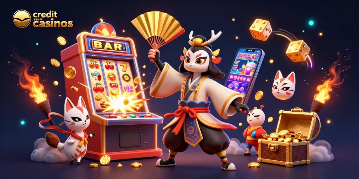 Experience the excitement of credit card casinos with vibrant characters, coins, and casino games!
