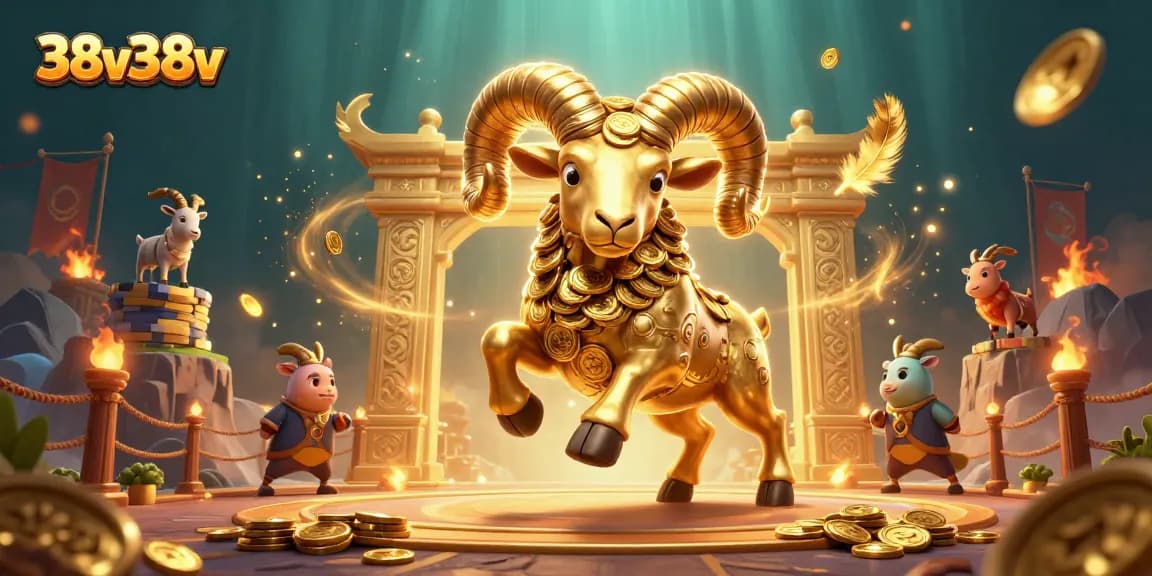 Ilustrando a ação vibrante de 38v38v em um animado cenário de cassino, com um carneiro dourado majestoso.