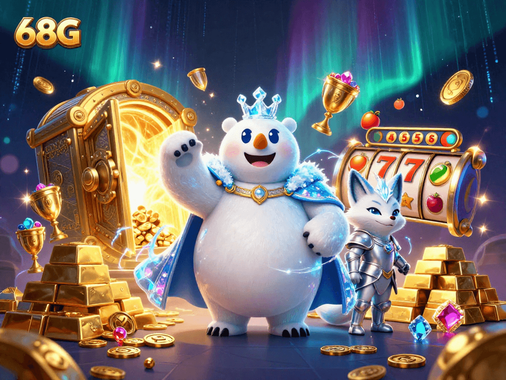 O jackpot do 68G é revelado com o urso polar e a raposa prateada cercados por riquezas.