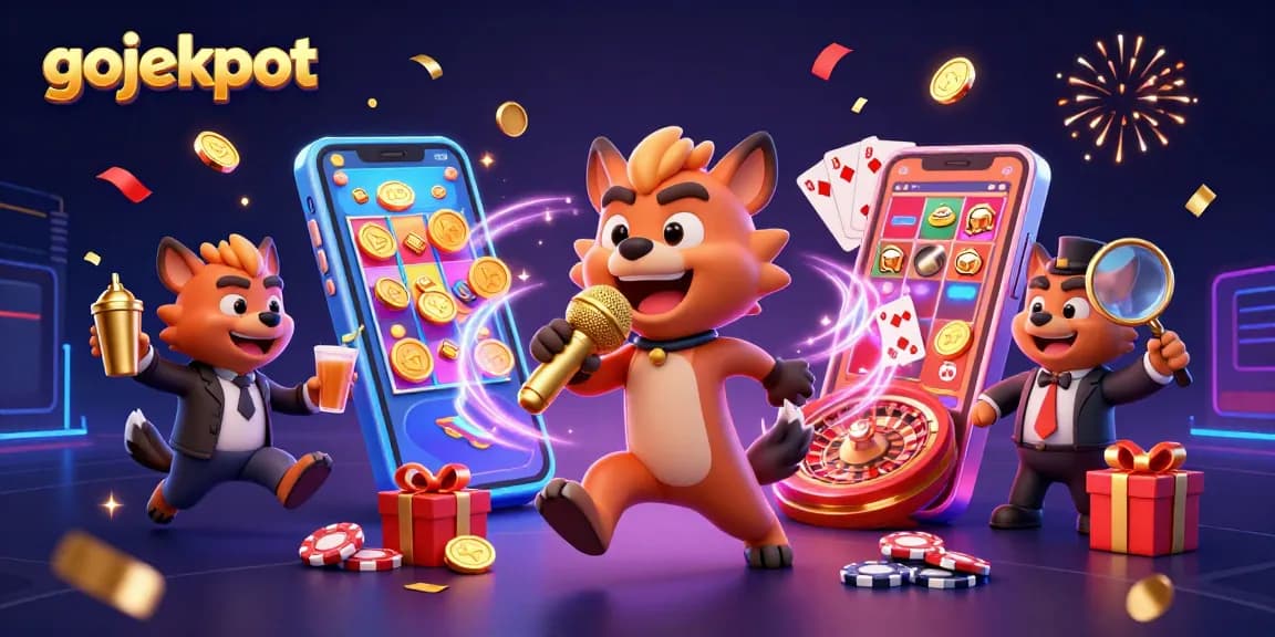 Experience gojekpot excitement with hyenas in a dynamic casino scene featuring slots and laughter.