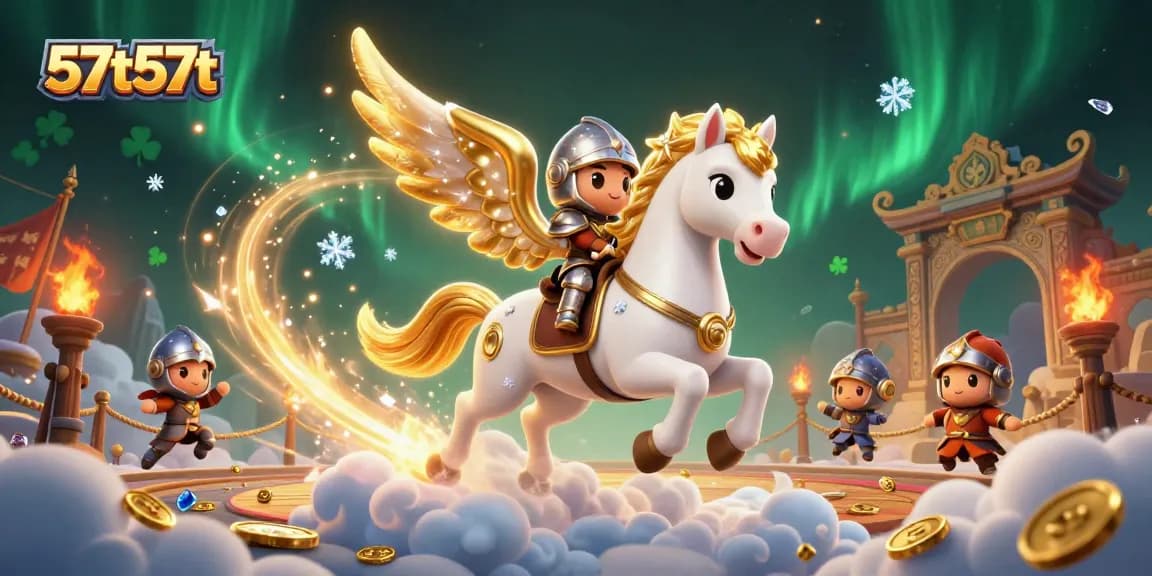 Engage in thrilling 57t57t gameplay with a fantastical scene of a knight and a celestial horse.