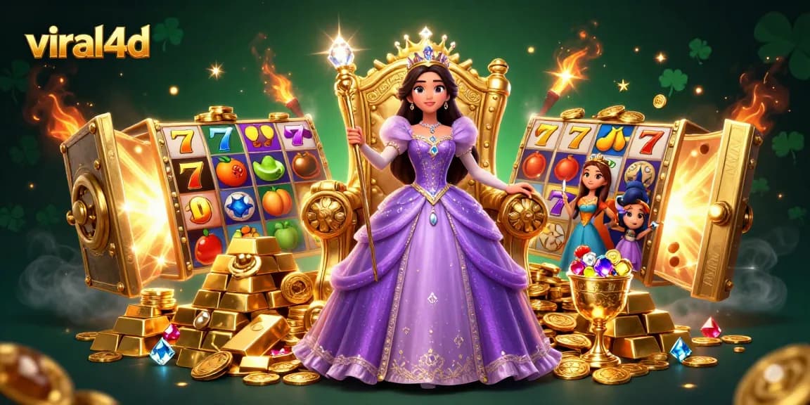 Play slots at viral4d with a fairy-tale princess in a lavish casino scene.
