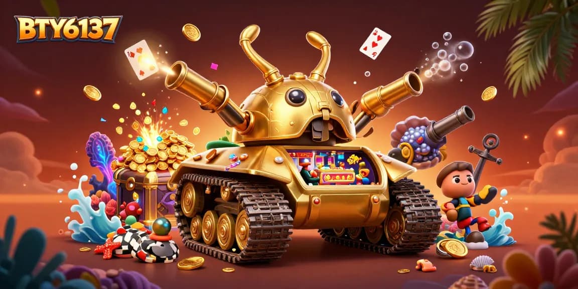Engage with BTY6137's virtual world through a colorful 3D casino showdown illustration.