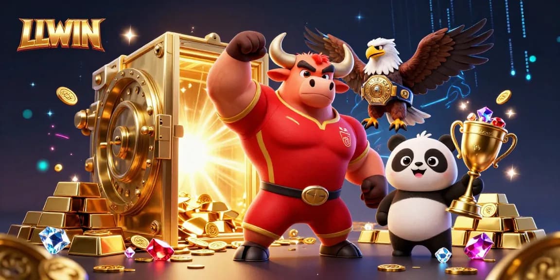 LLWIN triumphantly showcases players winning with a vibrant scene of gambling victories and rich casino elements