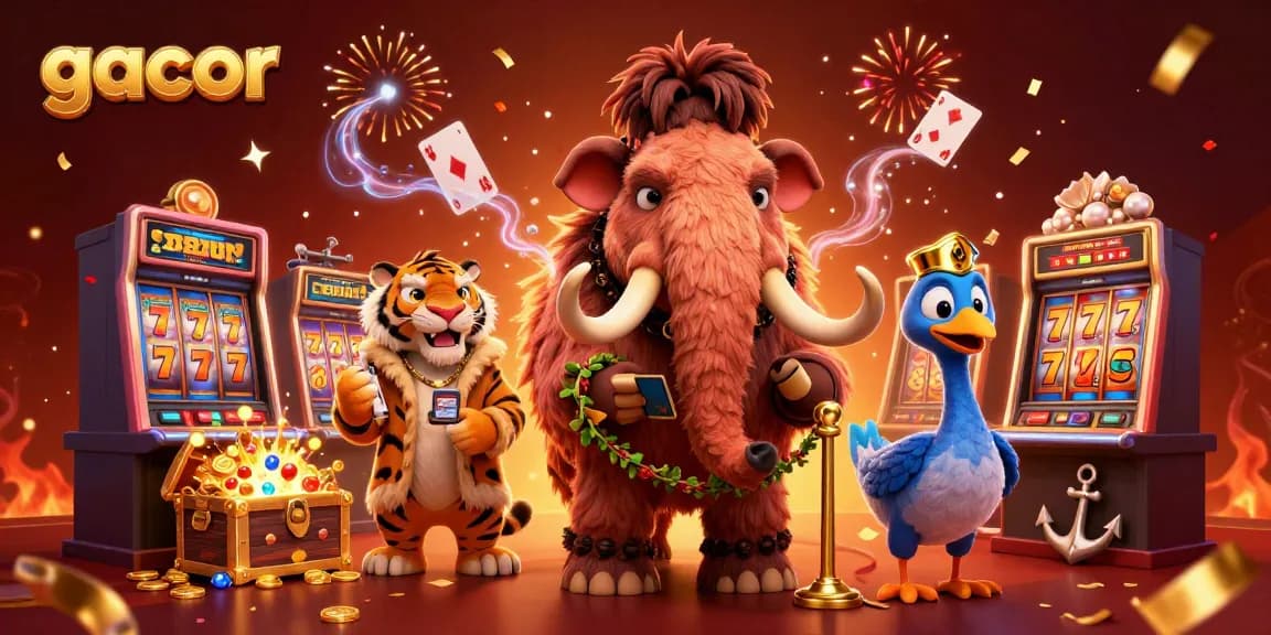 Experience gacor slot excitement with vibrant characters and dynamic gaming elements in a casino-themed scene.