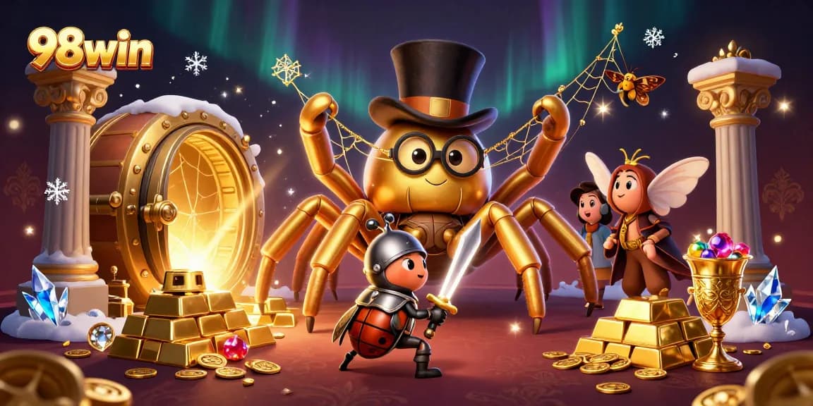 Experience the thrilling atmosphere of 98win with exciting casino characters and golden treasures.