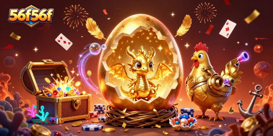 Experience thrilling moments with 56f56f; baby dragon guarding poker chips amidst treasures.