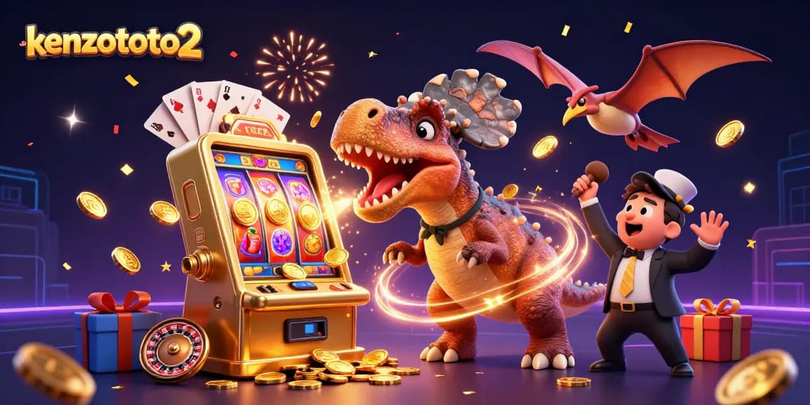 Kenzototo2 menghadirkan slot jackpot yang memukau dengan karakter dinosaur dalam suasana kasino yang meriah.