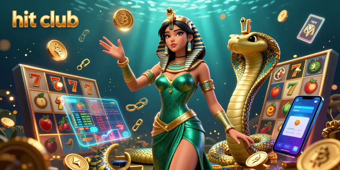 Experience the thrill of winning at hit club with vibrant slot reels and glowing crypto elements in stunning 3D!