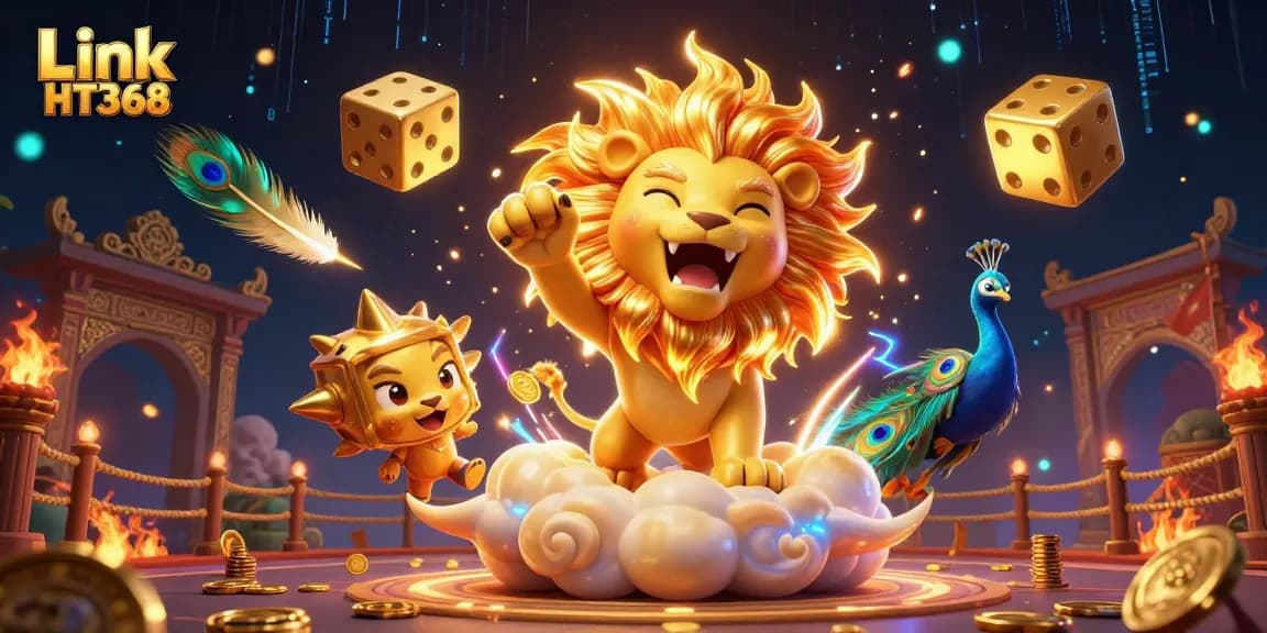 Engage with Link HT368's vibrant 3D casino world featuring golden coins and thrilling game elements.