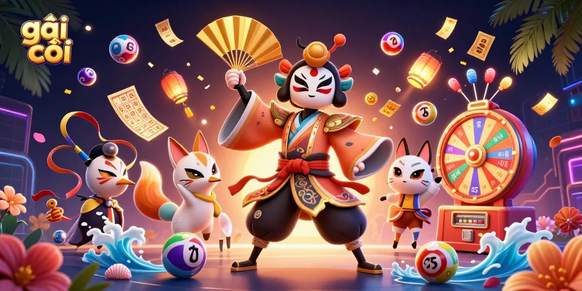Engage with gái gọi at this vibrant casino scene filled with animated lottery action.