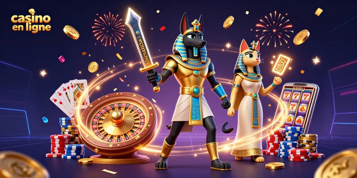 Jouez avec passion sur un casino en ligne grâce à Anubis et Bastet entourés de richesses.