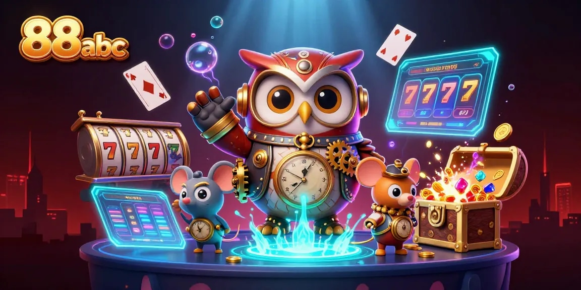88abc showcases a vibrant casino atmosphere with steampunk characters exploring winning opportunities.