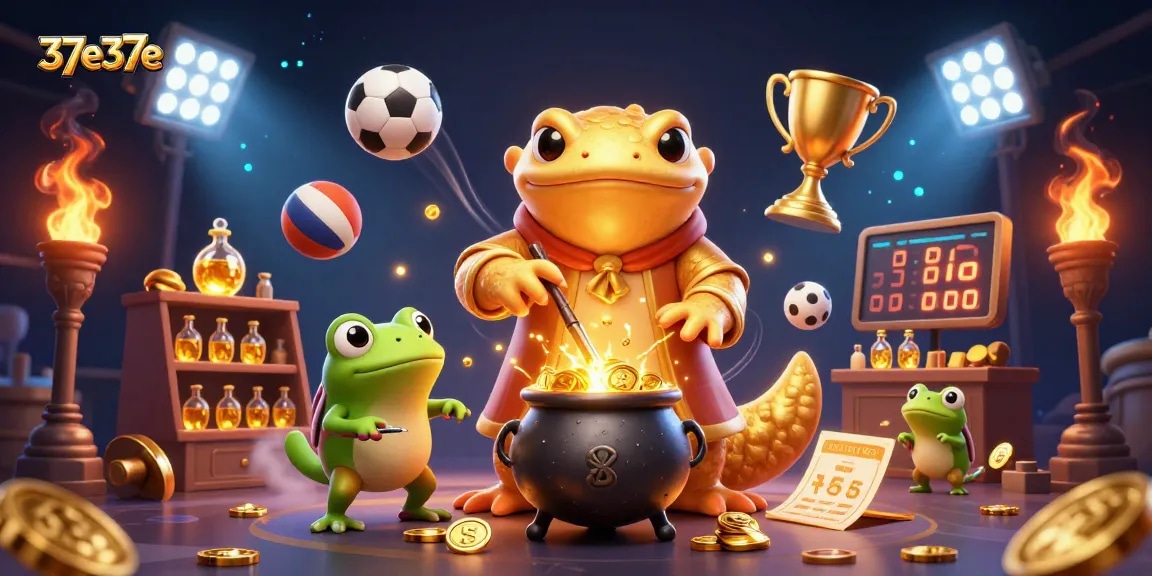 Experience thrilling action at 37e37e with a vibrant 3D casino scene showcasing sports and gold.
