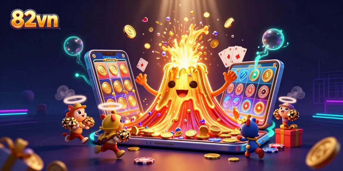 Experience winning strategies at 82vn casino with a vibrant, treasure-filled scene.