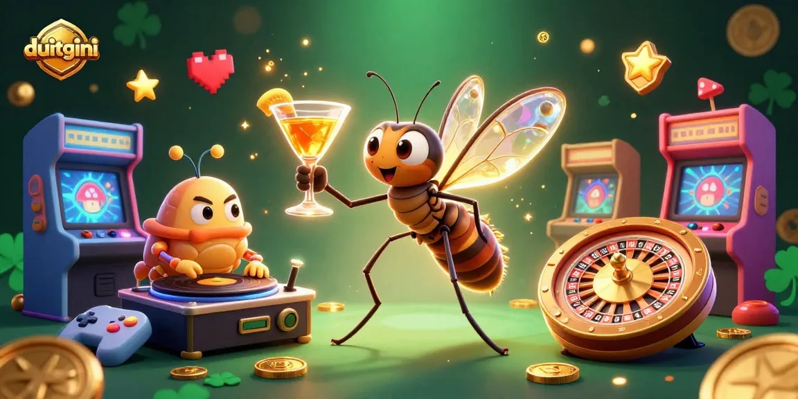 Dive into the excitement with duitgini's stunning online gambling experience featuring a unique casino mascot.