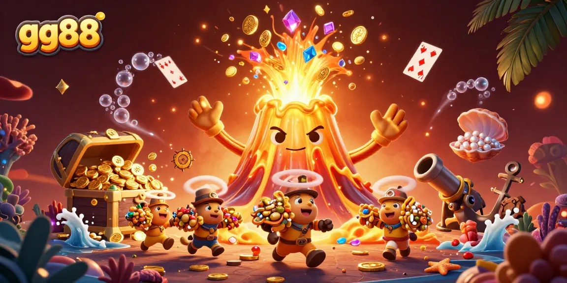 Experience thrilling splendor at gg88, where animated golden volcano and treasure bursts await players.