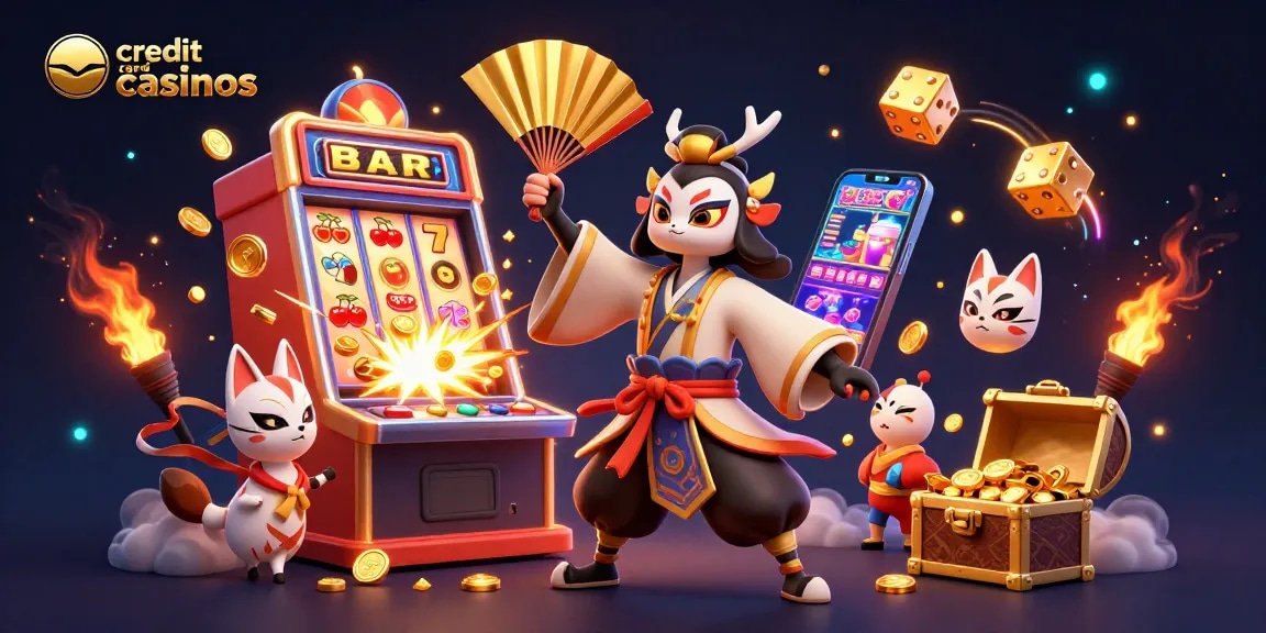 Experience the excitement of credit card casinos with vibrant characters, coins, and casino games!