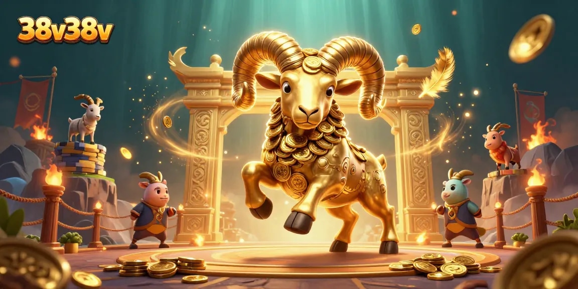Ilustrando a ação vibrante de 38v38v em um animado cenário de cassino, com um carneiro dourado majestoso.