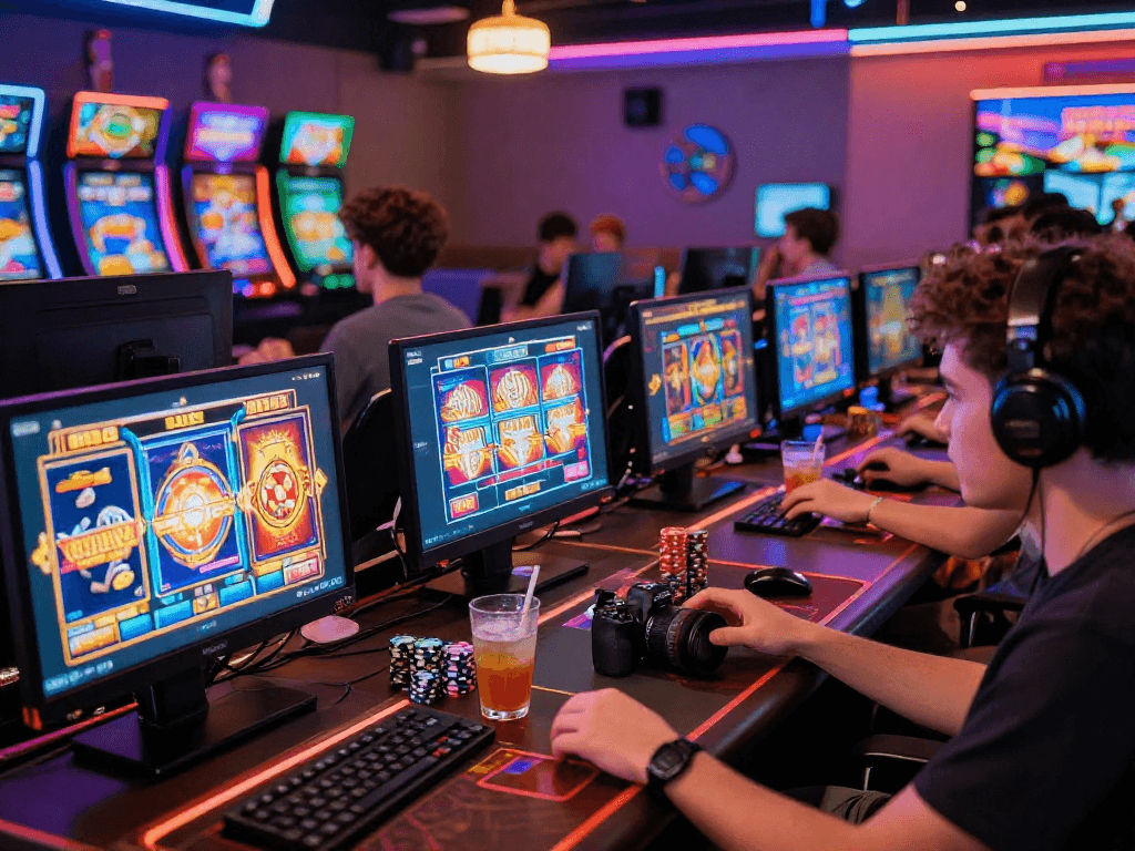 Exciting online gaming scene showcasing diverse players enjoying situs slot games in a vibrant casino atmosphere.