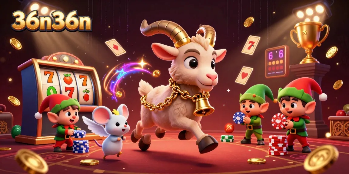 O cassino 36n36n traz uma imagem vibrante com Krampus, um rato anjo e elfos trapaceiros jogando.