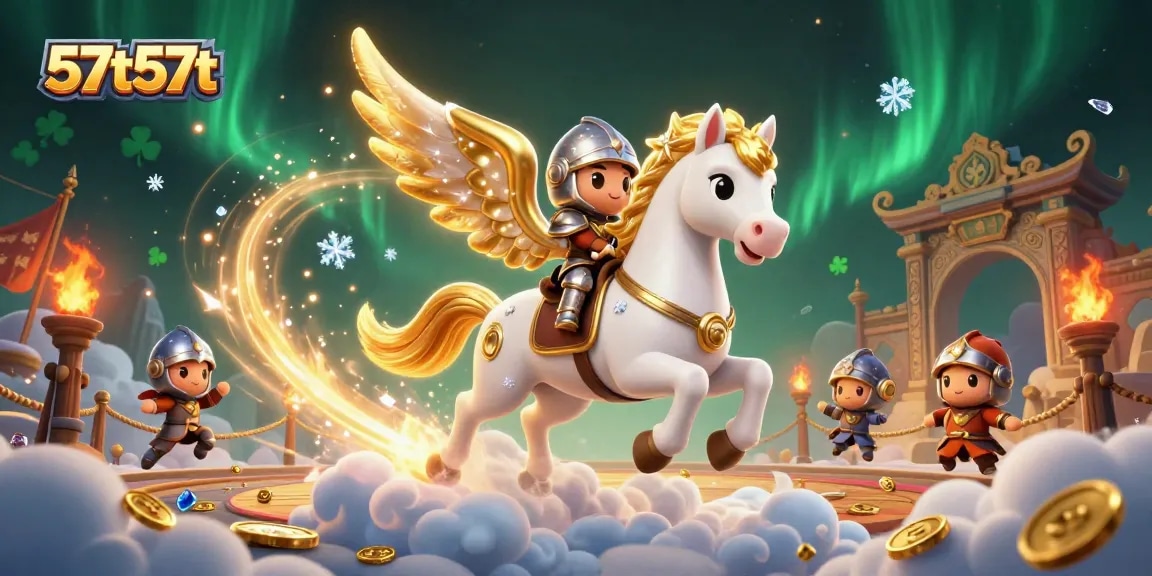 Engage in thrilling 57t57t gameplay with a fantastical scene of a knight and a celestial horse.