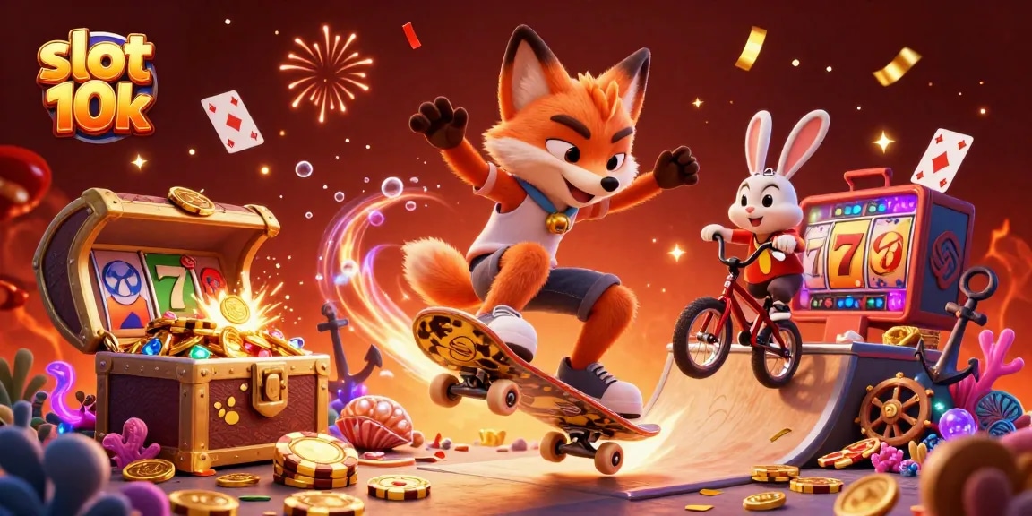 Spin to win with the exciting slot 10k, featuring vibrant characters and casino elements in action.