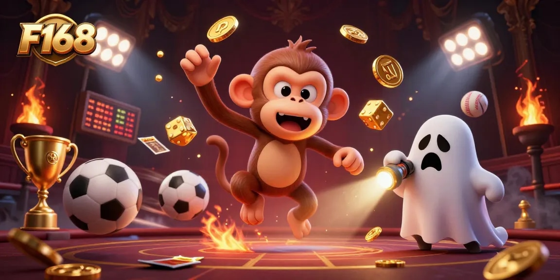 Engage with F168's thrilling gaming experience featuring lively characters and dynamic sports elements.