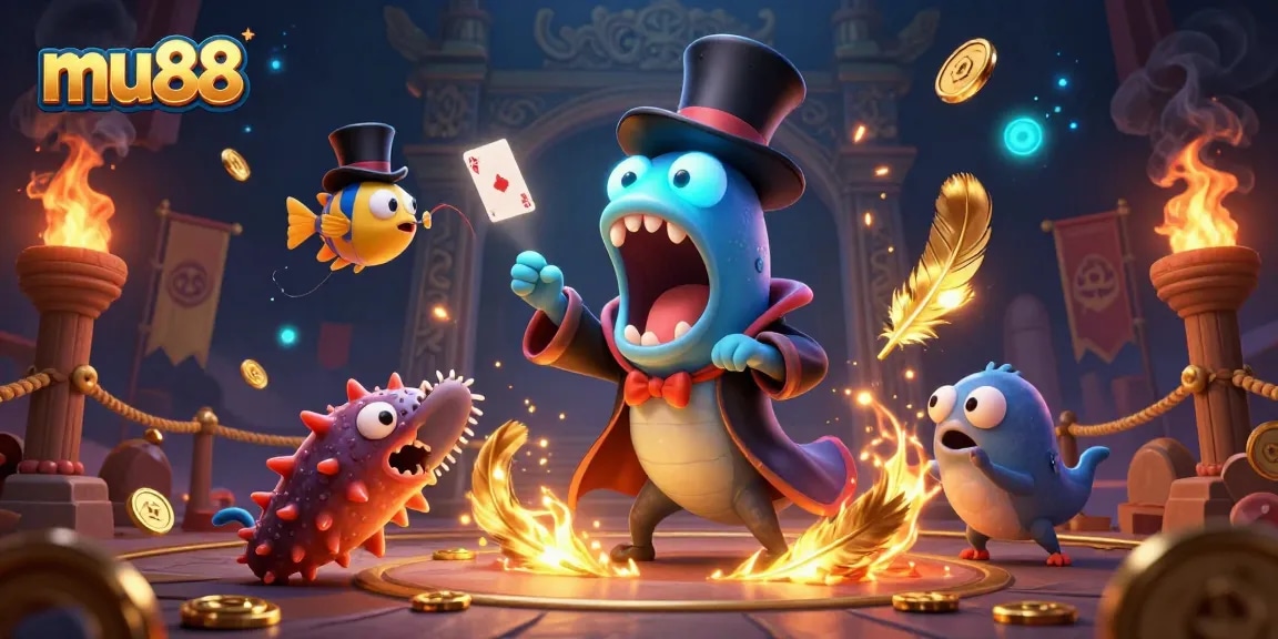 Engage with mu88's thrilling casino experience featuring vibrant 3D characters in a magical setting.