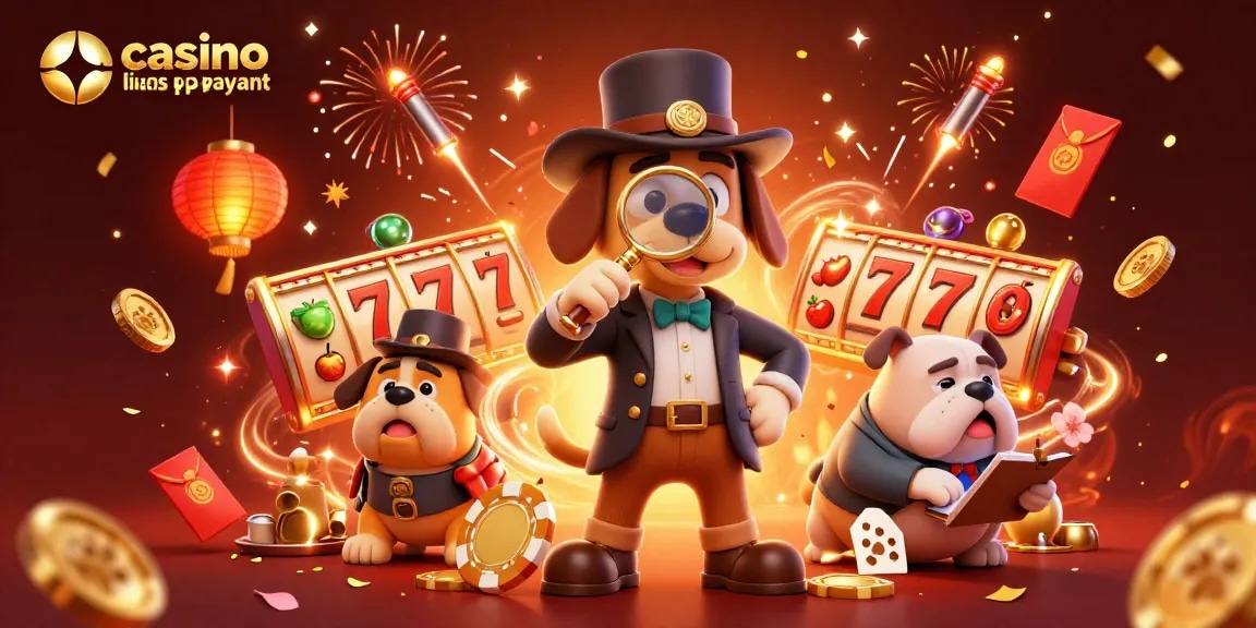 Découvrez le casino en ligne le plus payant avec un chien détective examinant une puce de poker dorée.