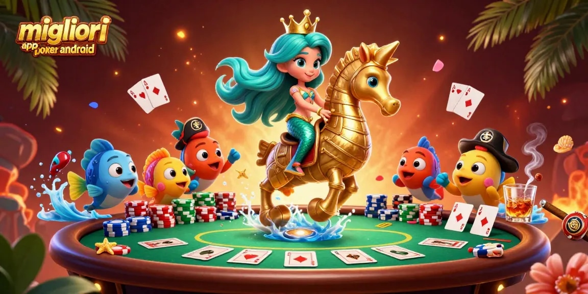 Scopri le migliori app poker android con la principessa sirena e i pesci colorati in un'illustrazione vivace e dinamica.
