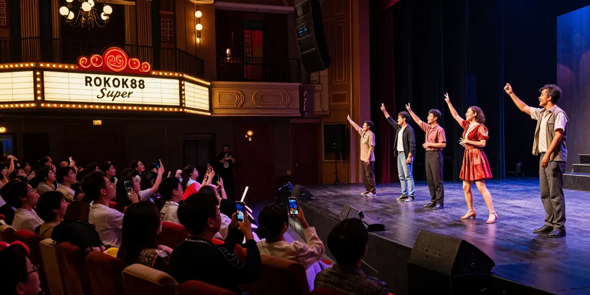 Engaged audience enjoying a ROKOK88 Super live theatre performance with dynamic stage lighting.