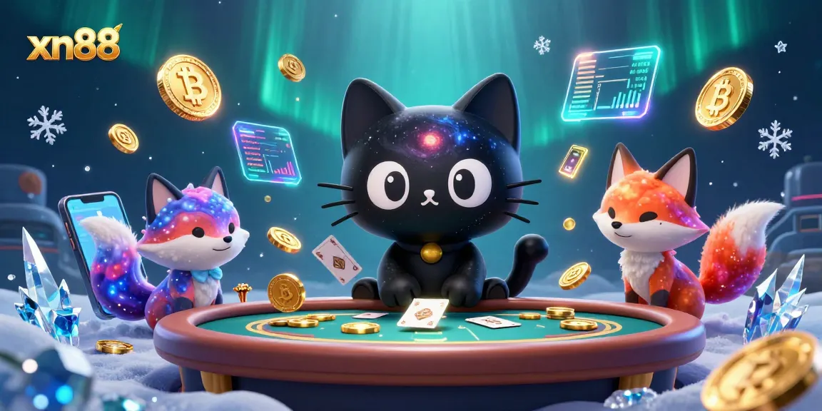 Experience thrilling wins at xn88 with a vivid cosmic casino scene featuring a black hole cat.
