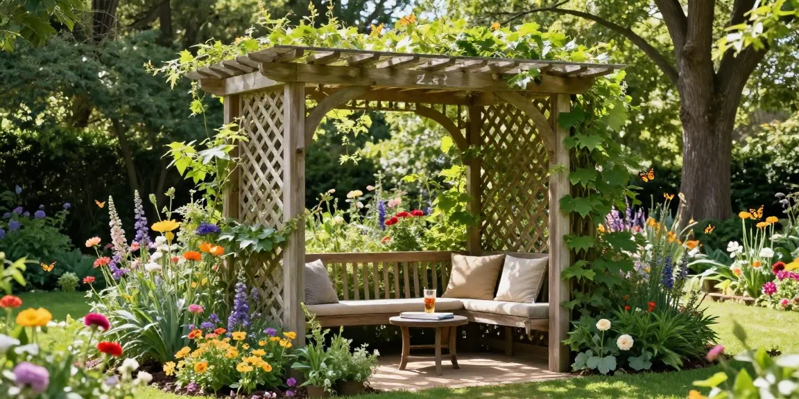 Zest garden arbours surrounded by vibrant flowers and greenery, creating a serene outdoor retreat.
