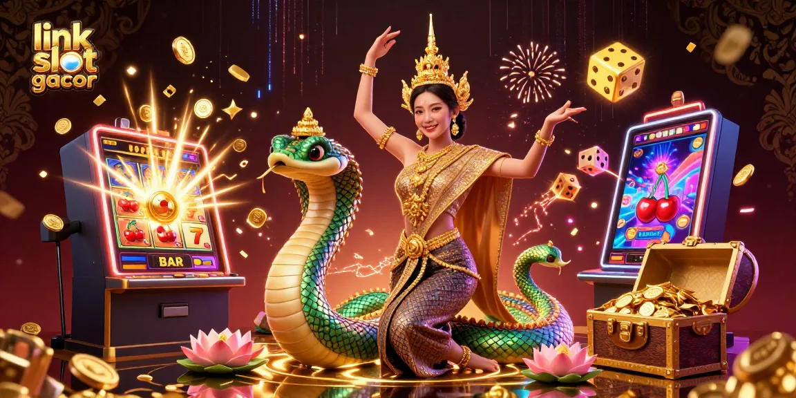 Putar untuk menang dengan link slot gacor yang menampilkan kegembiraan kasino berwarna-warni dan peluang jackpot.