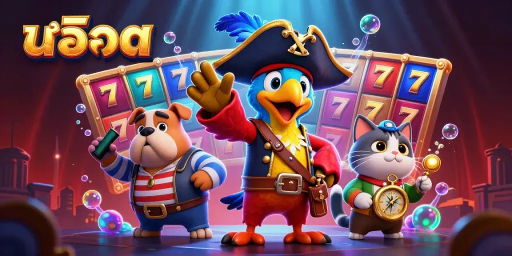 Spin the สล็อต reels for high-stakes fun with a dynamic pirate-themed casino scene.