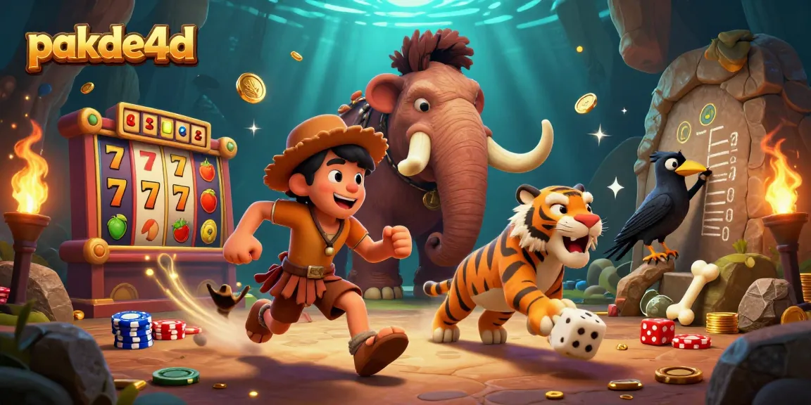 Experience the thrill of pakde4d featuring a 3D cartoon caveman and sabertooth tiger at their vibrant casino.