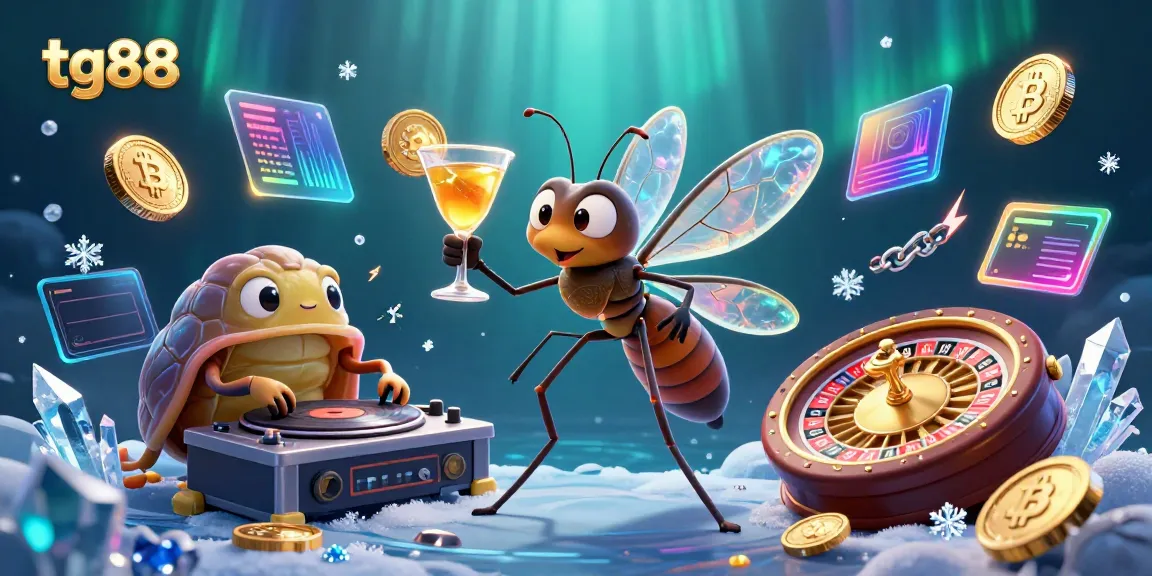 Engage with tg88's casino world through a vibrant 3D illustration featuring a unique frozen mosquito mascot.