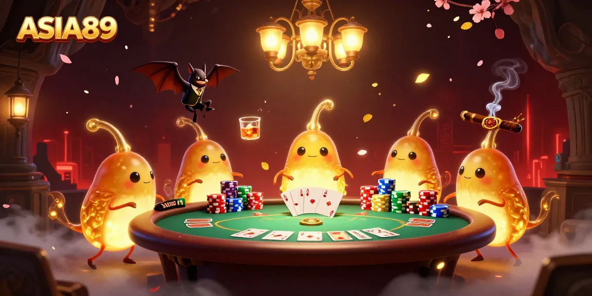 Engage in thrilling gameplay at ASIA89 with glowworms illuminating a vibrant casino scene.