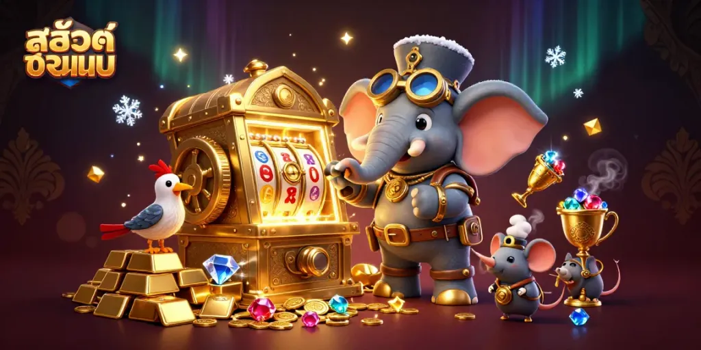 Experience thrilling สล็อตออนไลน์ action with a steampunk elephant engineer at the golden slot machine.