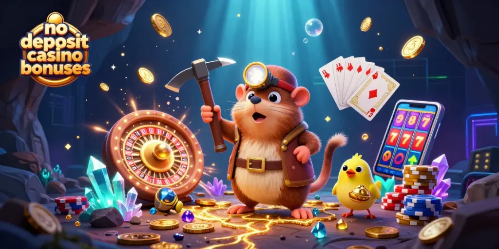 Experience no deposit casino bonuses with thrilling gameplay and vibrant visuals in this 3D illustration.