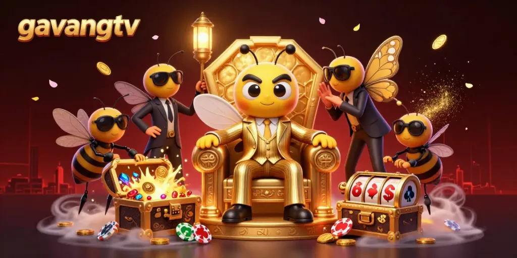 Experience thrilling gameplay with gavangtv as a bumblebee mob boss oversees a lively casino scene.