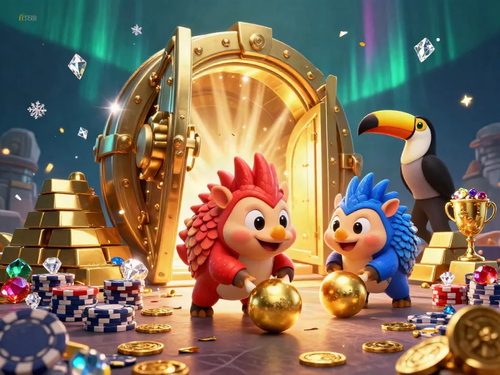 Engage with f168 action as rival pangolins roll through golden poker chips in a dazzling casino scene.