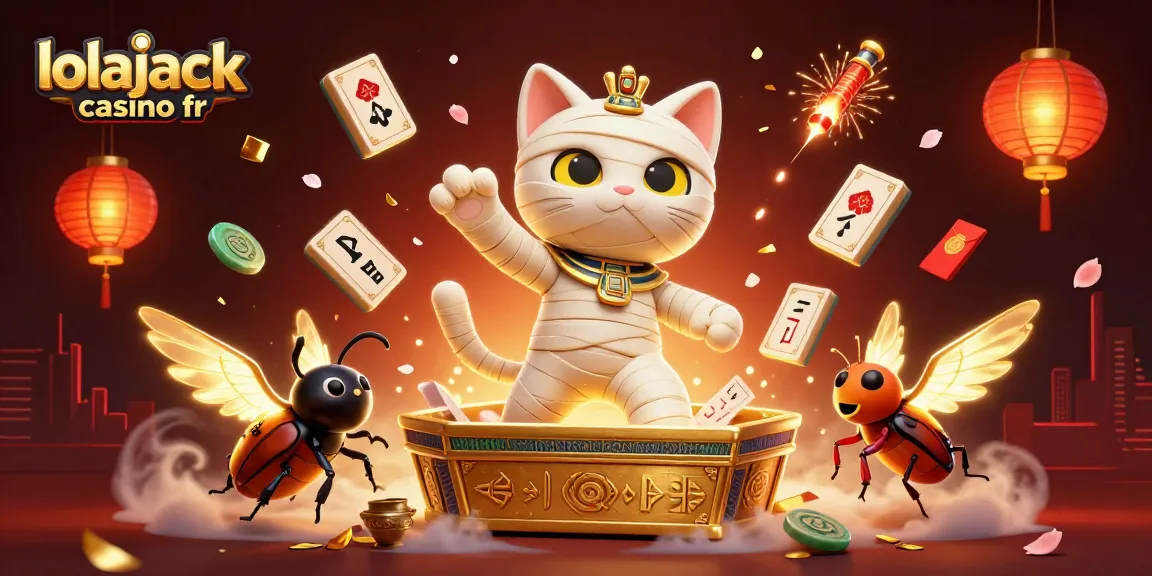 Experience the thrilling adventure of lolajack casino fr with a mummy cat and treasures in a vibrant casino scene.